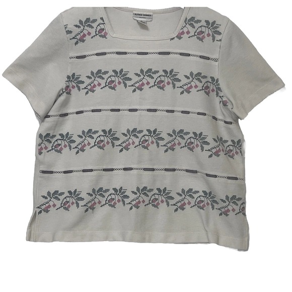 Alfred Dunner Tops - Alfred‎ Dunner Women Petite PL Lace Knit Vine Accents Blouse Top Square Neck